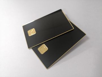 Cartão de banco preto matte liso do metal do costume 0.8mm com furo da microplaqueta do contato