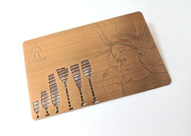 Logotipo cortado cartão de sócio escovado do metal do costume CR80 cobre clássico com texto gravura a água-forte